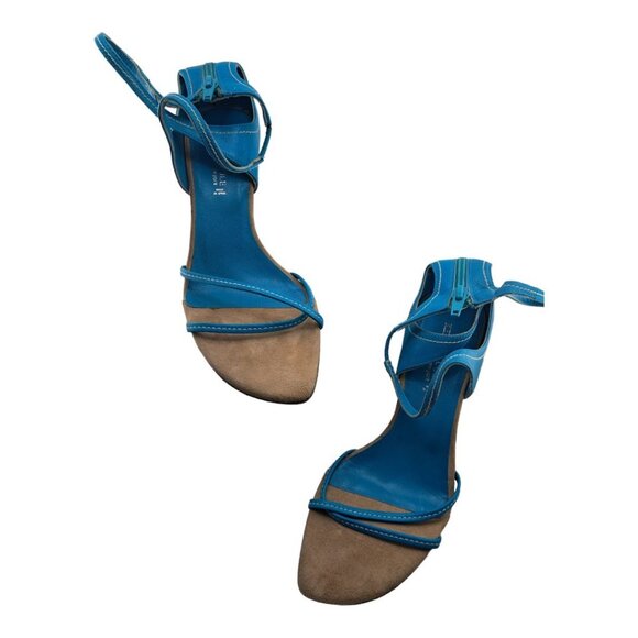 Kenneth Cole New York Women's Blue Leather Sandals Zipper Open Toe Heel Size 7 - Picture 9 of 10